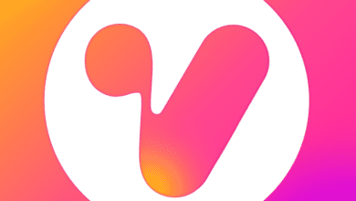 V logo on colorful background, representing Vidshow Music Video Editor.