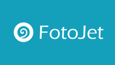 1. FotoJet Collage Maker logo on blue background.