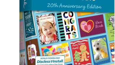 A 3D box image of Hallmark Card Studio 20th Anniversary Edition (Pre-Activated). The box showcases various card designs, such as a baby, congratulations, love birds, and Christmas themes. It includes text about personalizing Hallmark cards with over 13,500 images and 11,000 sentiments for 2022.