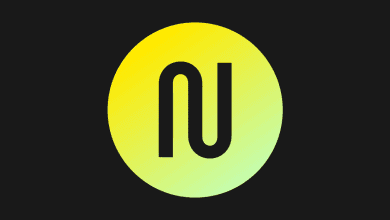 A bold, black lowercase "n" with an extended left leg intersects with an inverted "u" at the center. The design, reminiscent of Filmworkz Nucoda's distinct style, is set on a round gradient background transitioning from yellow at the top to green at the bottom, against a solid black canvas.