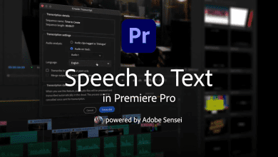 The image displays a screenshot from Adobe Premiere Pro 2024, highlighting the "Adobe Speech to Text" feature powered by Adobe Sensei. The interface showcases transcription details and settings, with the Premiere Pro logo prominently visible at the top center of the screen.