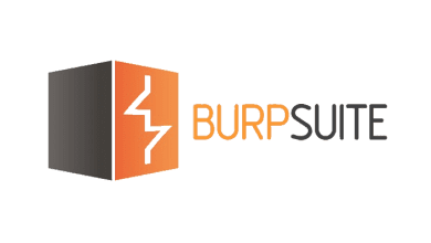 Logo of Burp Suite Professional. The image features a three-dimensional box divided into two colors, black on the left and orange on the right, with a zigzag line in the middle. To the right of the box, the text "BURP SUITE" is written, with "BURP" in orange and "SUITE" in black.