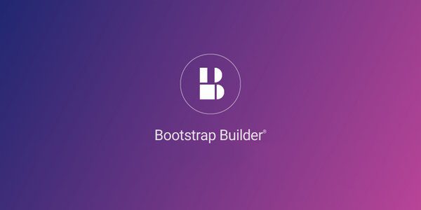 An image with a circular logo containing a stylized "B" in white, centered on a gradient background transitioning from dark blue on the left to pink on the right. Below the logo, the text "Responsive Bootstrap Builder by CoffeeCup®" is displayed in white.