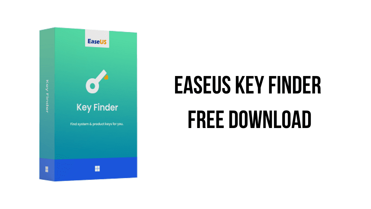 Image of a software box for "EaseUS Key Finder Pro" next to the text "EaseUS Key Finder Free Download" on a white background. The box features a symbolic key graphic and the EaseUS logo, with the subtitle "Find system & product keys for you.