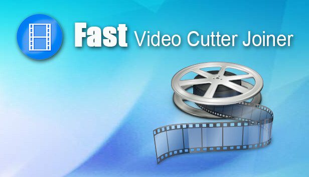 Illustration With A Blue Film Strip And A Pair Of Scissors Cutting It, Representing Video Editing. On The Right, Bold Black Text Reads: &Quot;Fast Video Cutter Joiner Free Download.&Quot; The Background Is White. Visit Haxnode For More Details On Fast Video Cutter Joiner And Access Crack Options.